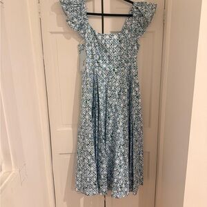 Hill House Blue and Green Floral Dress Basktweave vine